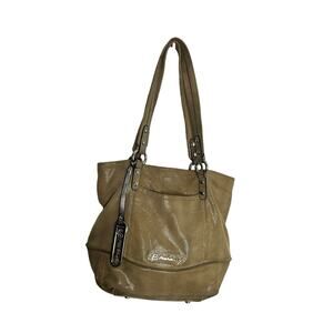 B‎ Makowsky Leather large tote taupe lizard embossed handbag purse